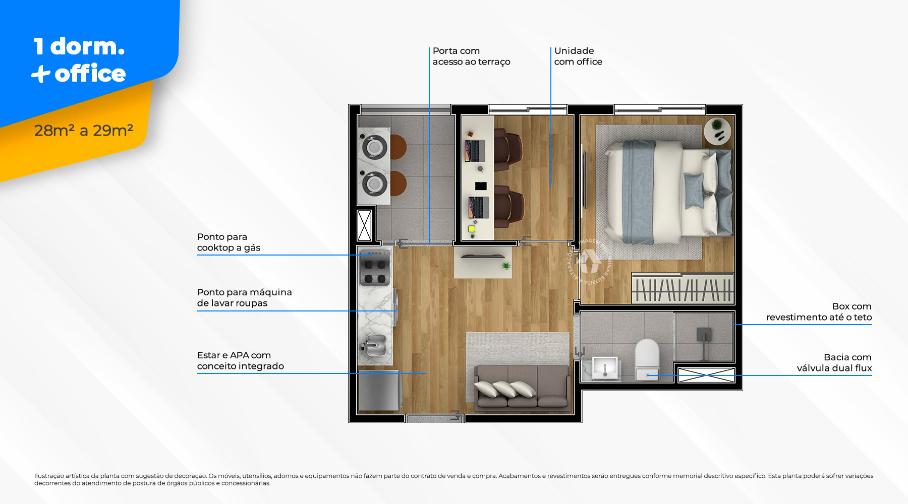 1 Dorm. + Office